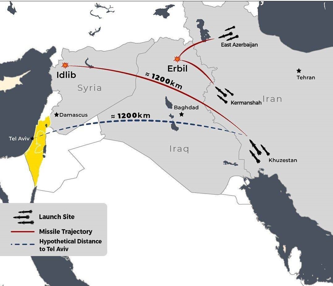 تصویر نقشه قدرت نظامی ایران و چگونگی حمله موشکی به اربیل، سوریه و پاکستان | اسرائیل ترسید!