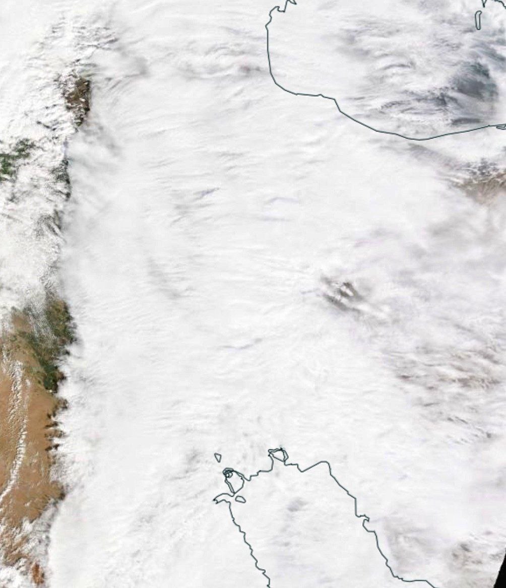 تصویر امروز ناسا از نیمه غربی ایران؛ یکدست زیر پوشش سنگین ابرهای باران‌زا
