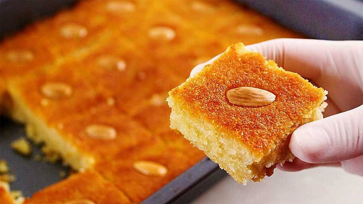 طرز تهیه بسبوسه ؛ این کیک روانی است | کیک خوشمزه عربی برای ماه رمضان