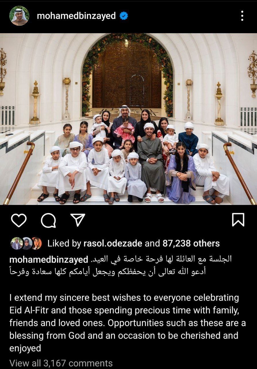 عکس خانوادگی رئیس دولت امارات با فرزندان و نوه هایش