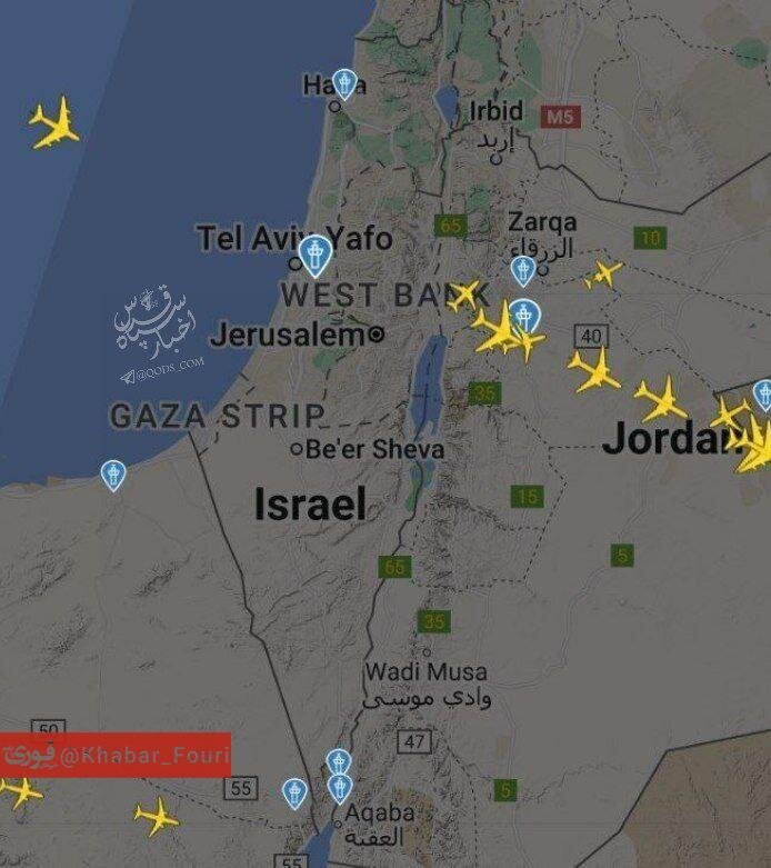 تصویر آسمان اسراییل ؛ هم‌اکنون در حالت کلییر شدن از هواپیماها | حمله موشکی گسترده